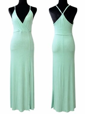 Revamped Mint Green Maxi Dress with Crisscross Straps and slit